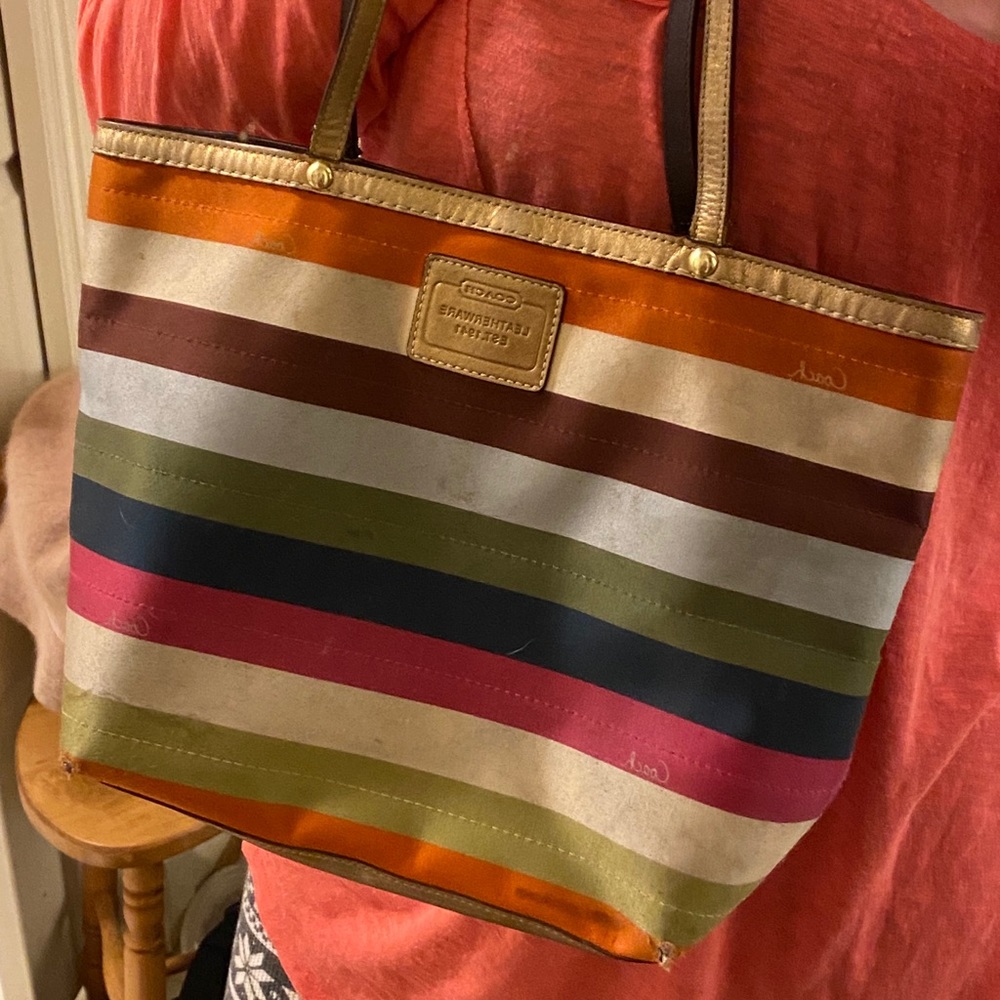 Coach rainbow strip handbag